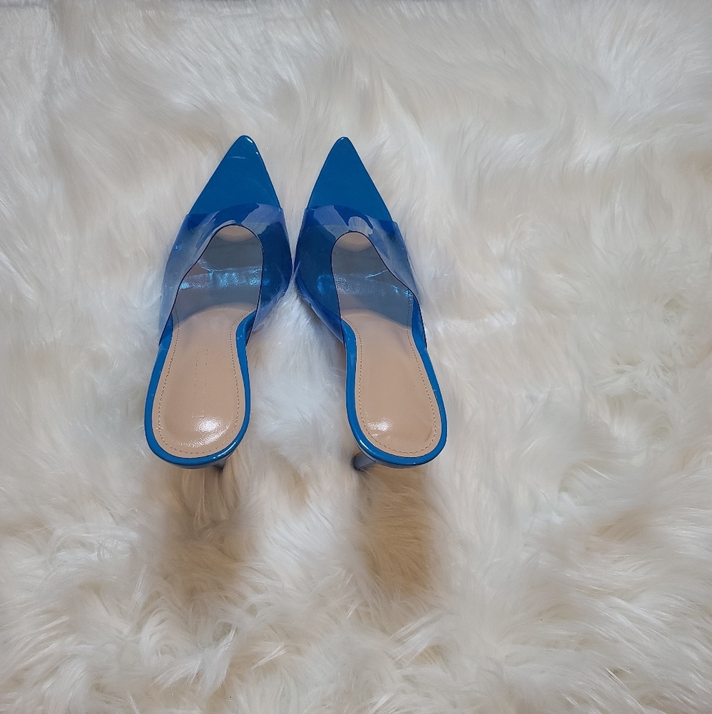 Fashion Nova transparent mules blue